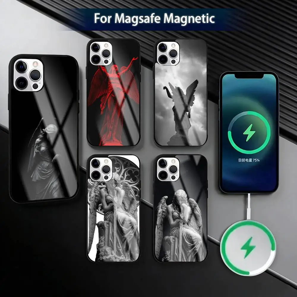 

Super Cool Luxury Black Angel Death Phone Case For iPhone17,16,15,14,13,12,11 Plus,Pro Magnetic For Magsafe Wireless Charging