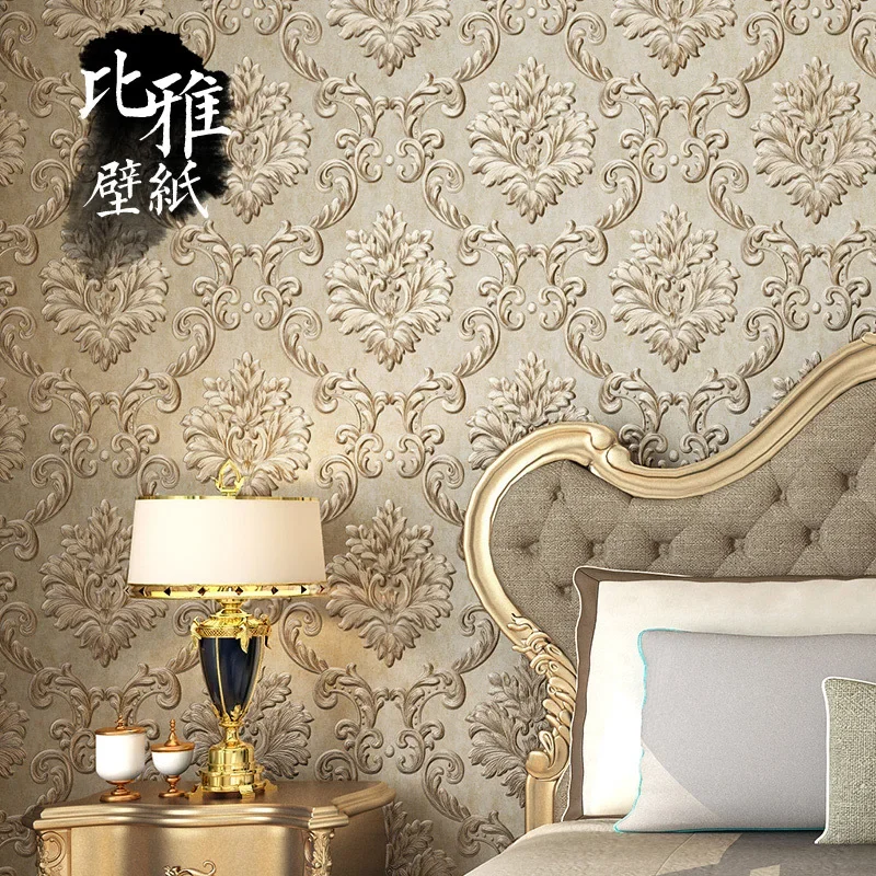 European 3D luxury luxury high-end non woven Damascus wallpaper living room bedroom home TV background wallpaper