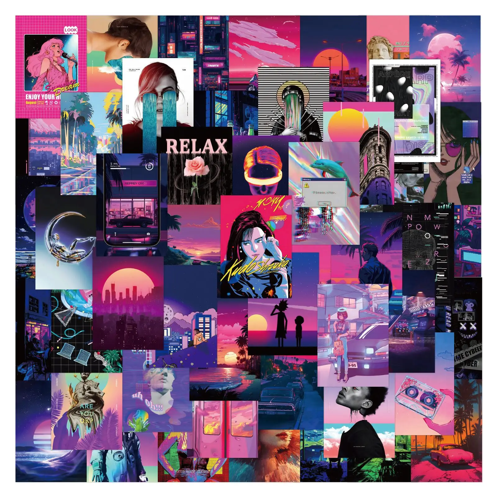 

10/60PCS Steam Wave Psychedelic Style Graffiti Stickers Decorative Scooter Computer Guitar Point Waterproof Stickers Kids Toy