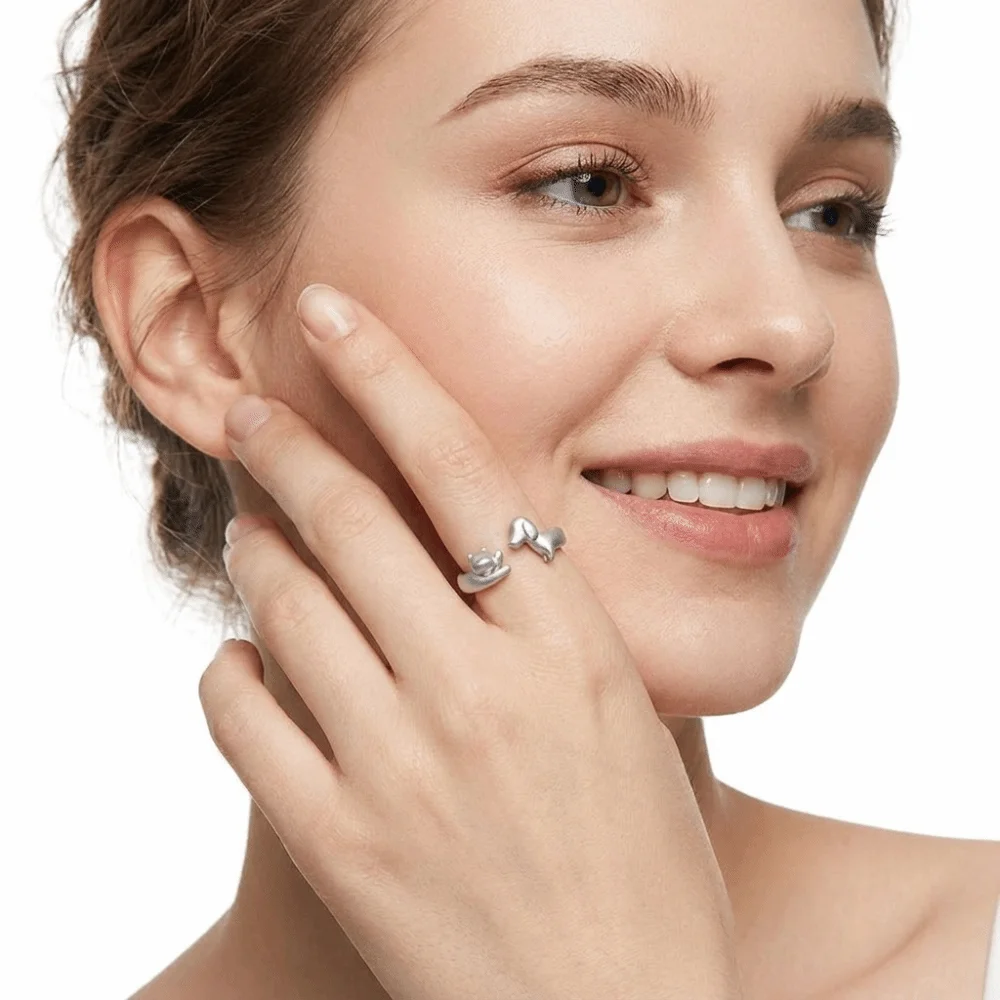 Silver Color Cat Dog Hug Rings Alloy Material Fine Polished Workmanship Open Adjustable Ring Compact Lovely Outline Stable Shape