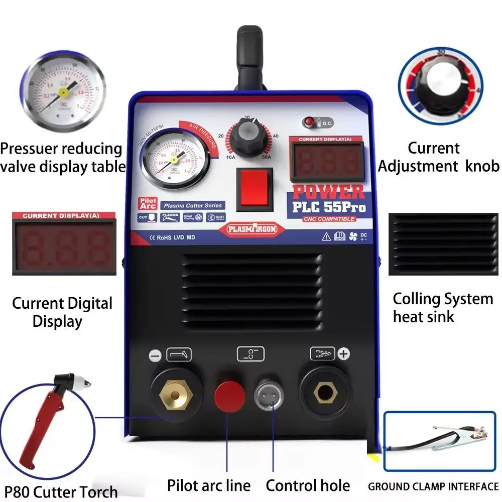 Cnc Plasma Cutter Pilot Arc IGBT 110V/220V Inverter DC 50A CNC Non-HF Plasma Cutting Machine Cutting Thickness 14mm Clean Cut