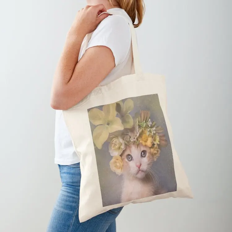 Flower Power, Bull the Kitten Tote Bag reusable grocery bags shopping bag logo tote bags aesthetic tote bag woman