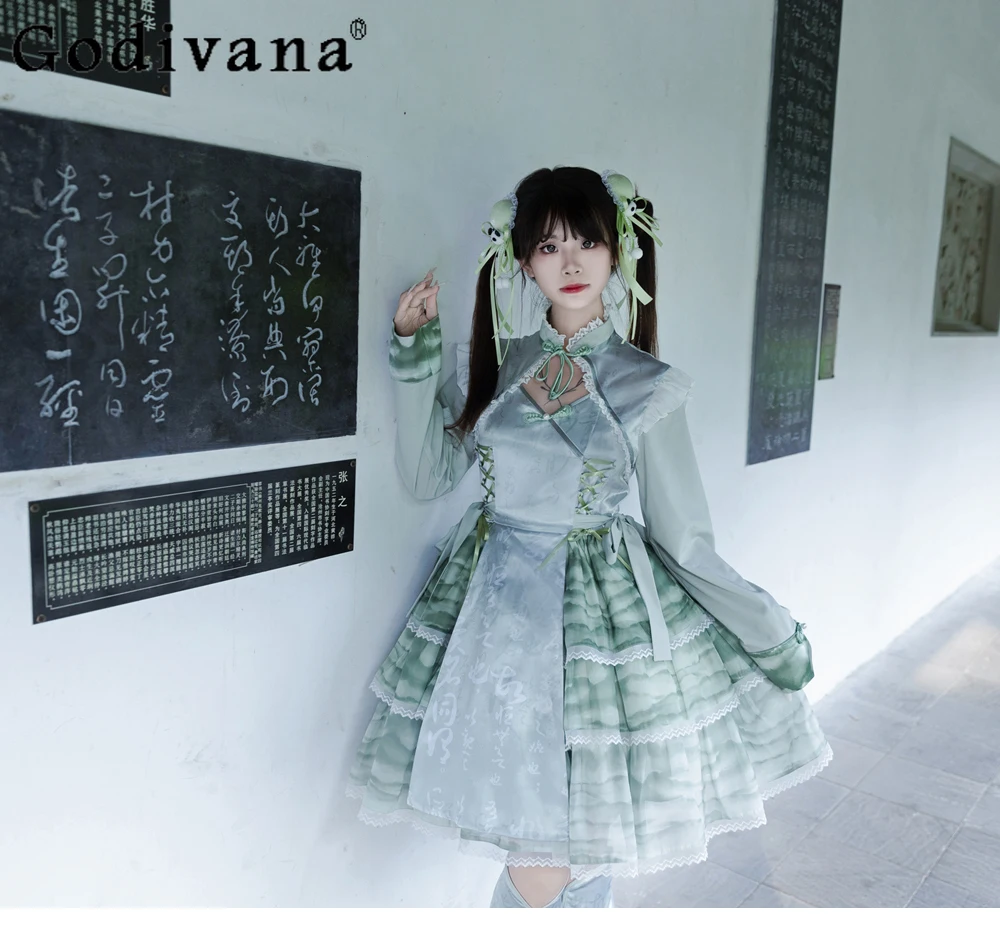 

Japanese Original New Chinese Style Lolita Dress Sweet Cute Girl National Style Elegant Princess Style Dresses