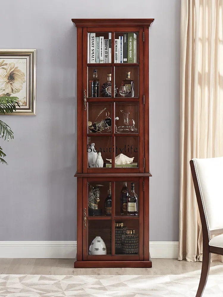 

*Corner Cabinet Glass American-Style Solid Wood European-Style Sideboard Cabinet Living Room Wall