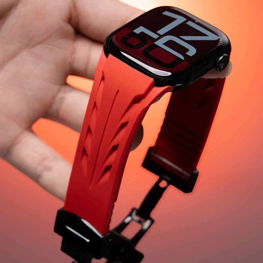 

Роскошный спортивный ремешок из фторкаучука для Apple Watch Ultra 1 2 49 мм, ремешок от размера для Iwatch Series 10 9 8 7 6 5 Se 46 мм 45 мм 44 мм