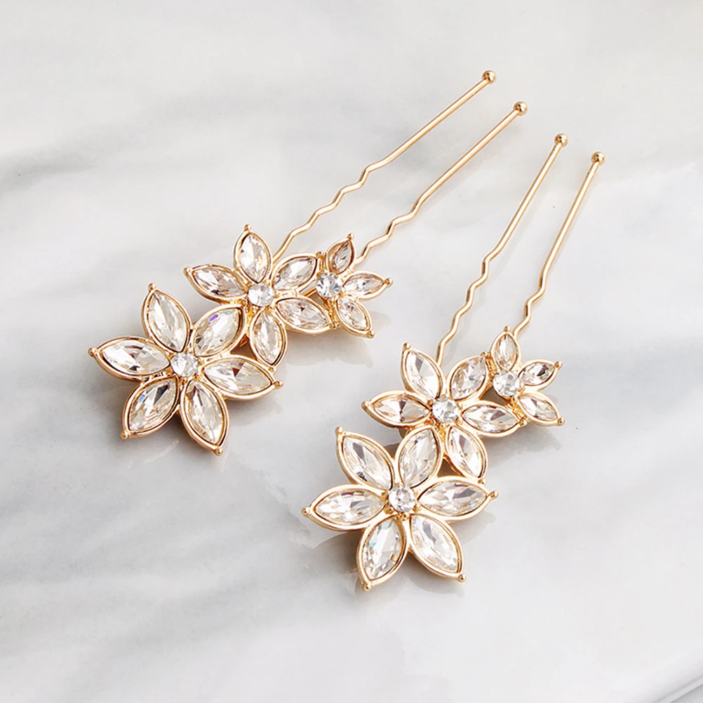 

2PCS Crystal Flower Hairpins Elegant Wedding Hair Accessories Accessories Durable Hair Chopsticks Stylish Bride
