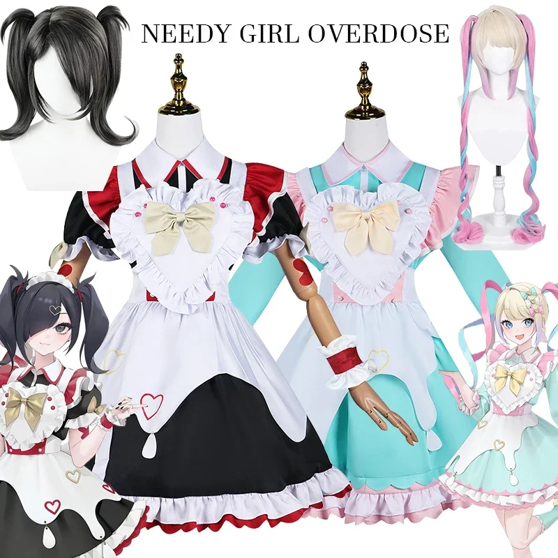 Kangel Cosplay Costume Wig Game Needy Girl Overdose Ame Chan Cosplay Lolita Maid Uniform Halloween Costumes for Women Girls