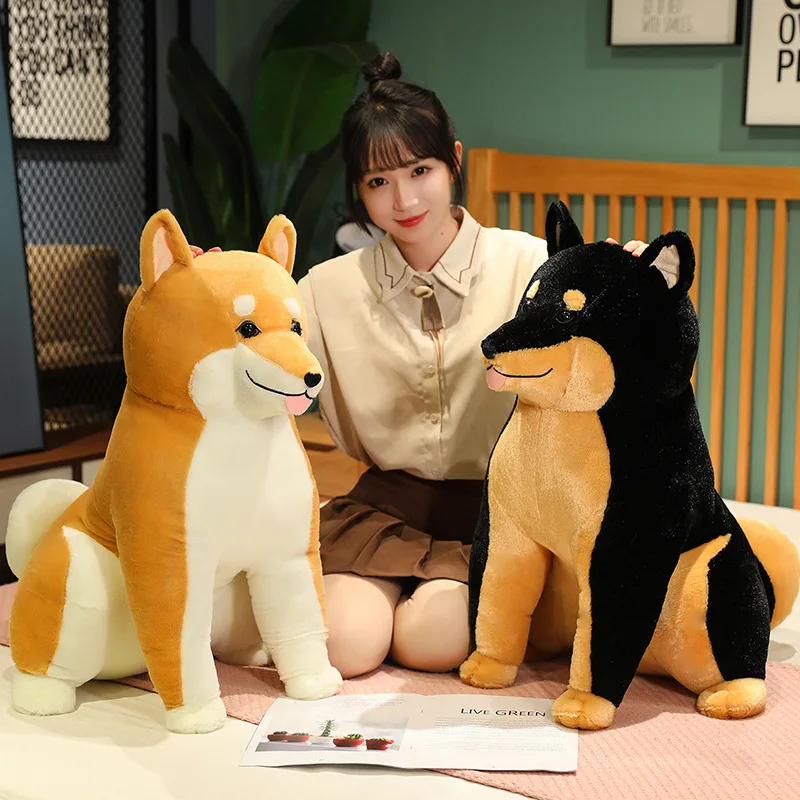 

Big Simulation Shiba Inu Dog Plush Toy Sitting Posture Black Dog Cartoon Lifelike Animal Doll Toys for Friends Funny Gifts