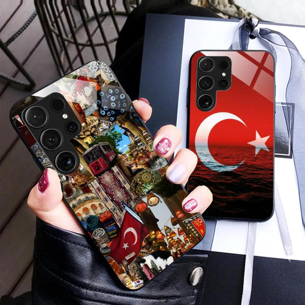 

Turkey Flag Glass Mobile Phone Case for Samsung Galaxy S26 S25 S24 S23 S22 S21 S20 Note20 Plus FE Ultra Colorful Cover