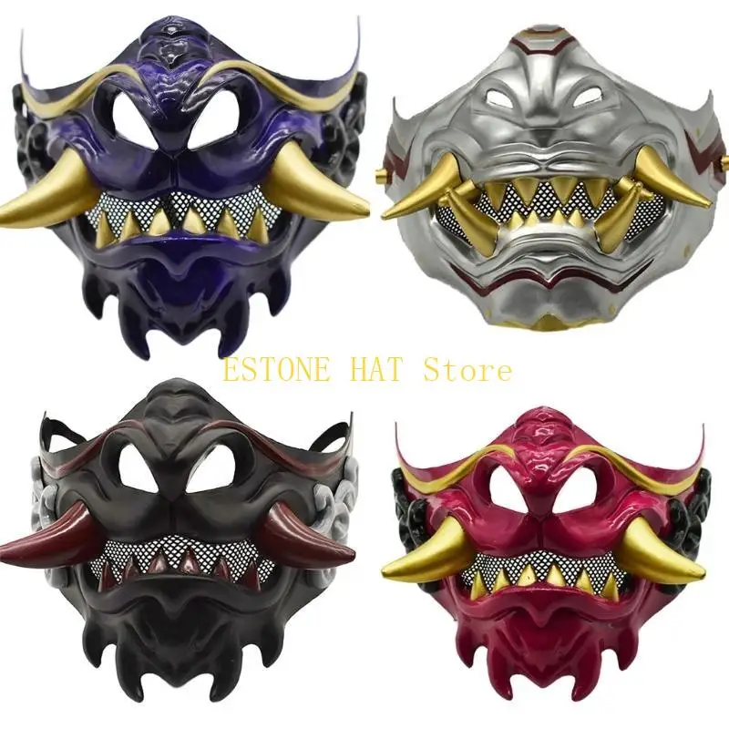 49MF Half Face Mask Halloween Cosplay Mask Masquerade Mask Party Mask Japanese Mask Devil Samurais Mask for Carnivals