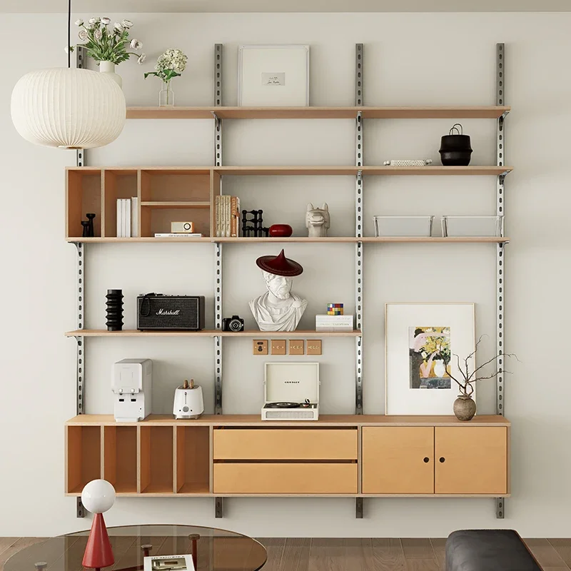 Solid wood ocean panel wall-mounted baffle rack multi-layer system storage locker