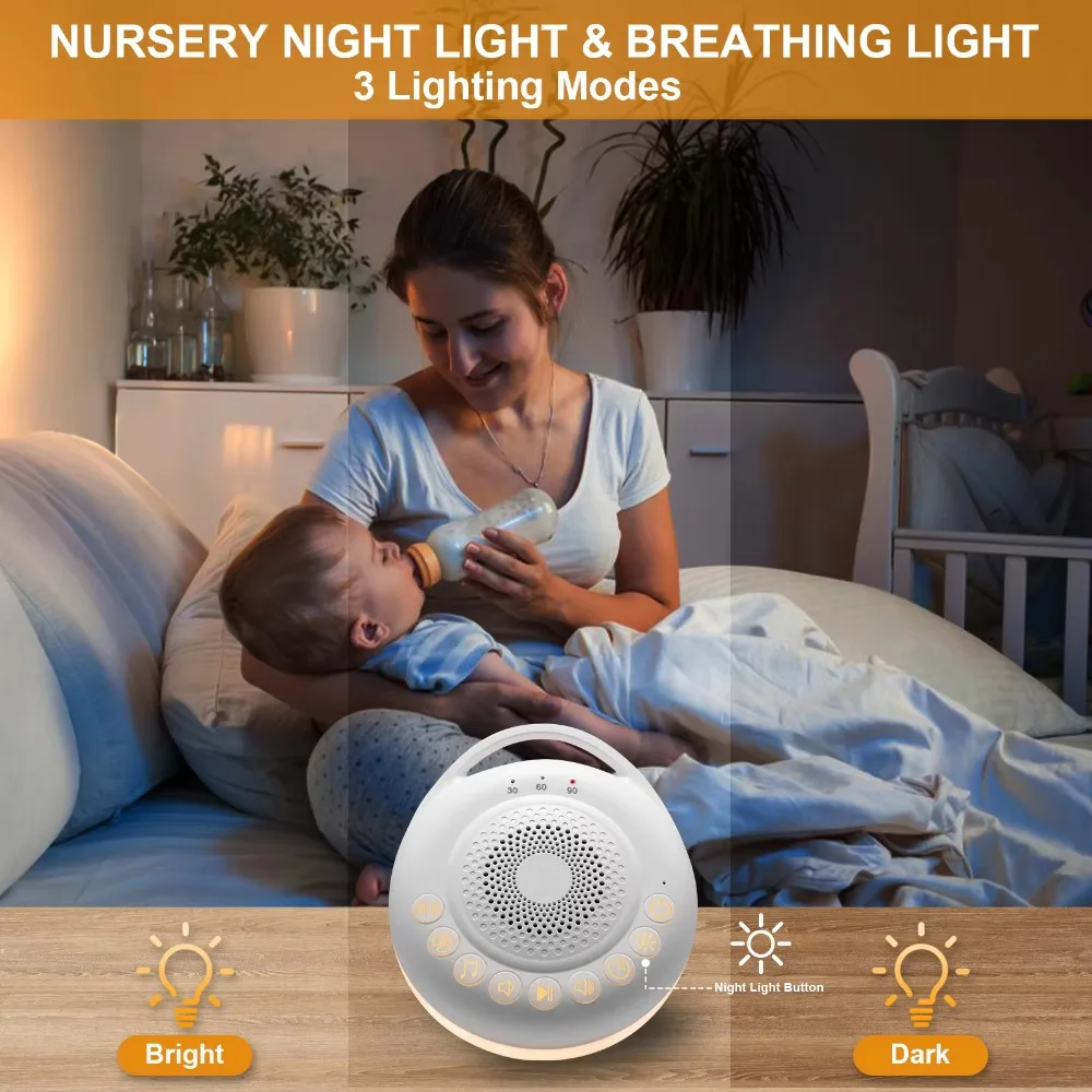 Portable rechargeable white noise generator night light red 30/60/90 minute timer small relaxation sound generator consumer