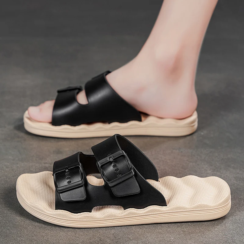 

Unisex Adjustable Buckle Slide Sandals – Non-Slip Massage Footbed Couple Slippers, Big Size Summer Beach Shoes