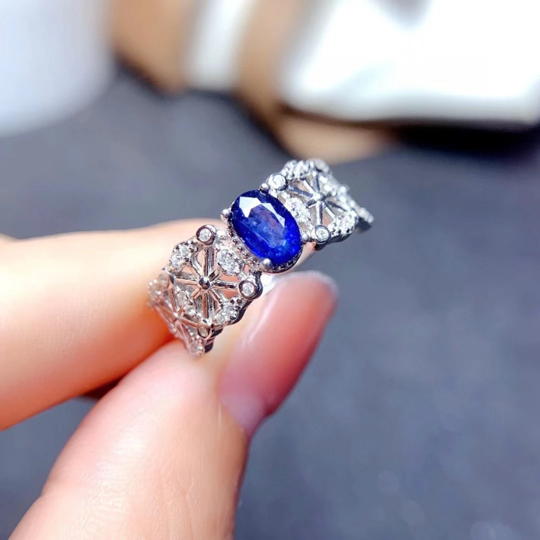 

Luxury Natural Sapphire Ring 4mm*6mm 0.5ct Blue Sapphire Silver Ring for Party Gift for Woman