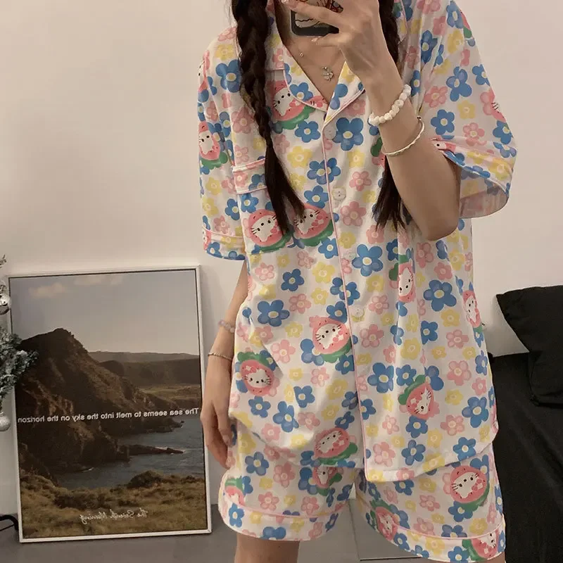 Sanrio Nieuwe Hello Kitty Pyjama Ijs Zijde Vrije Tijd Lichtgewicht En Comfortabele Ademende Schattige Cartoon Alsjeblieft Coole Thuis Pyjama