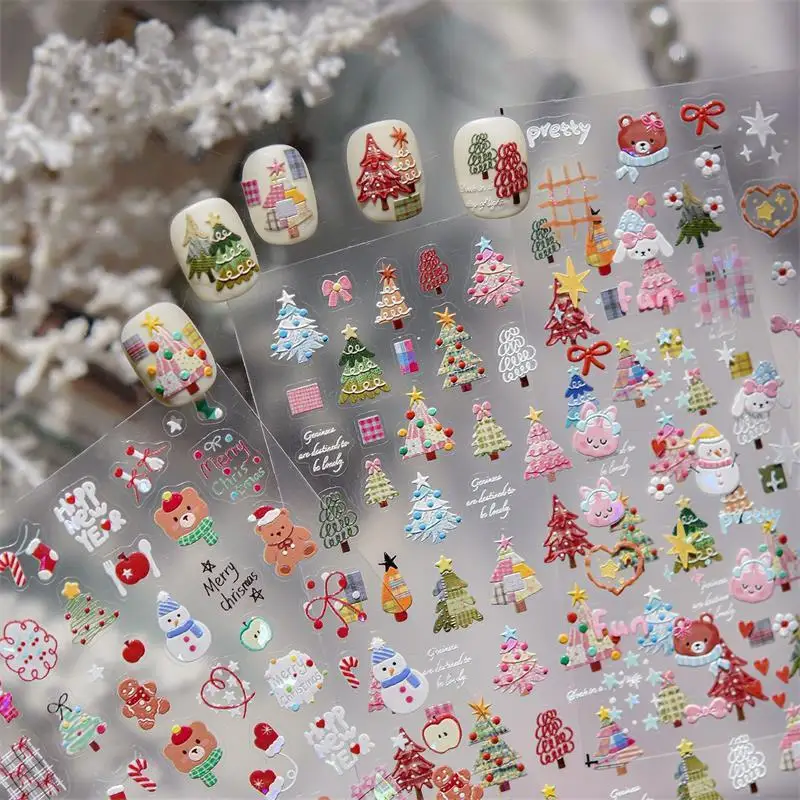

Sweet Christmas Tree Snowman Bear Bunny Animals Nail Stickers Elegant Women Flaming Heart DIY Nail Art Sticker Manicures Decals