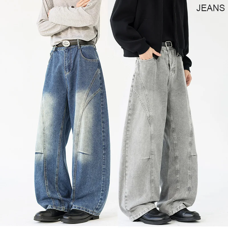 

Мужские джинсы в стиле High Street: свободные, широкие, оверсайз, с эффектом потертости, градиентный деним, винтажный стиль, модные брюки для мужчин