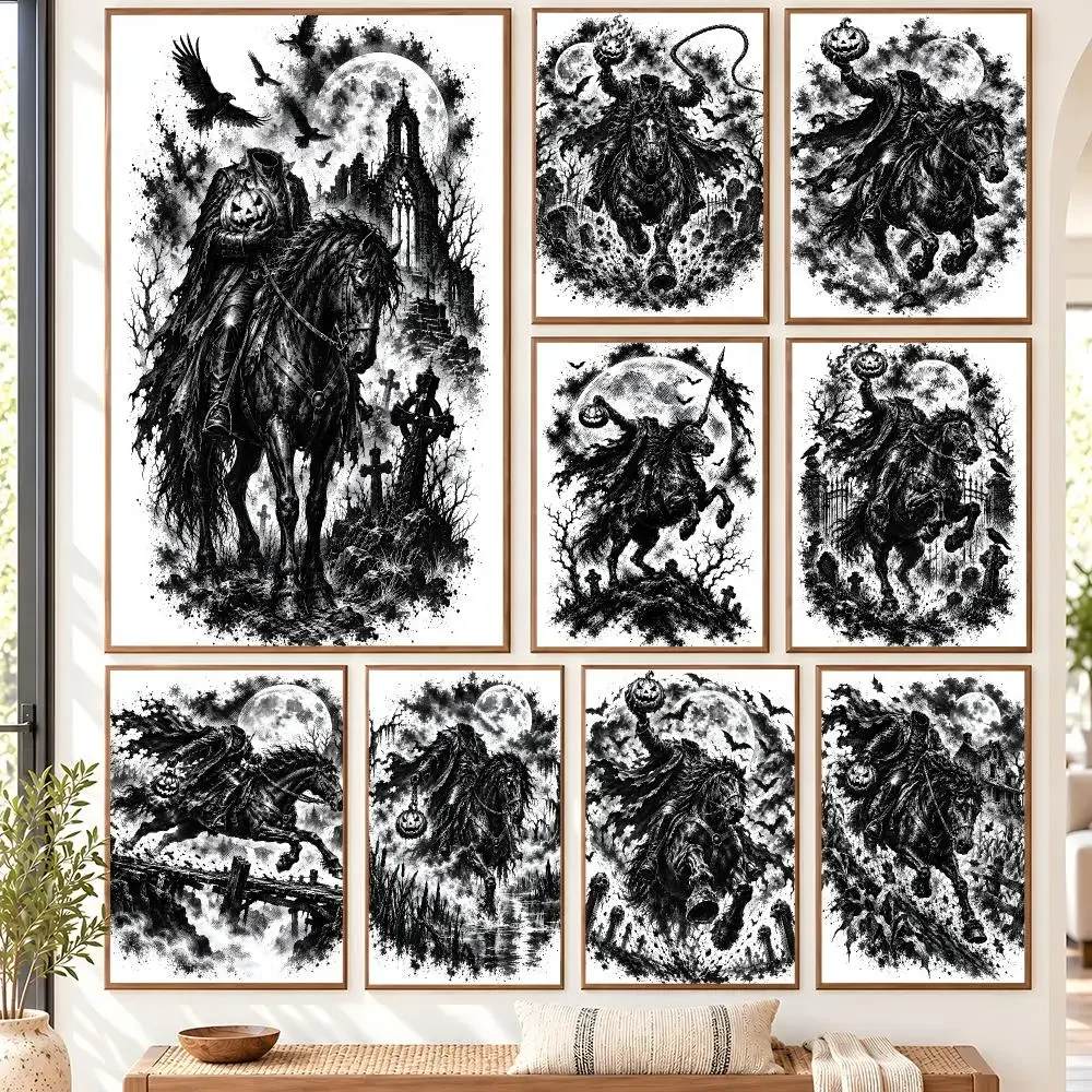 Midnight Headless Horseman Poster Self Adhesive Matte Wall Art Removable Home Room Decoration