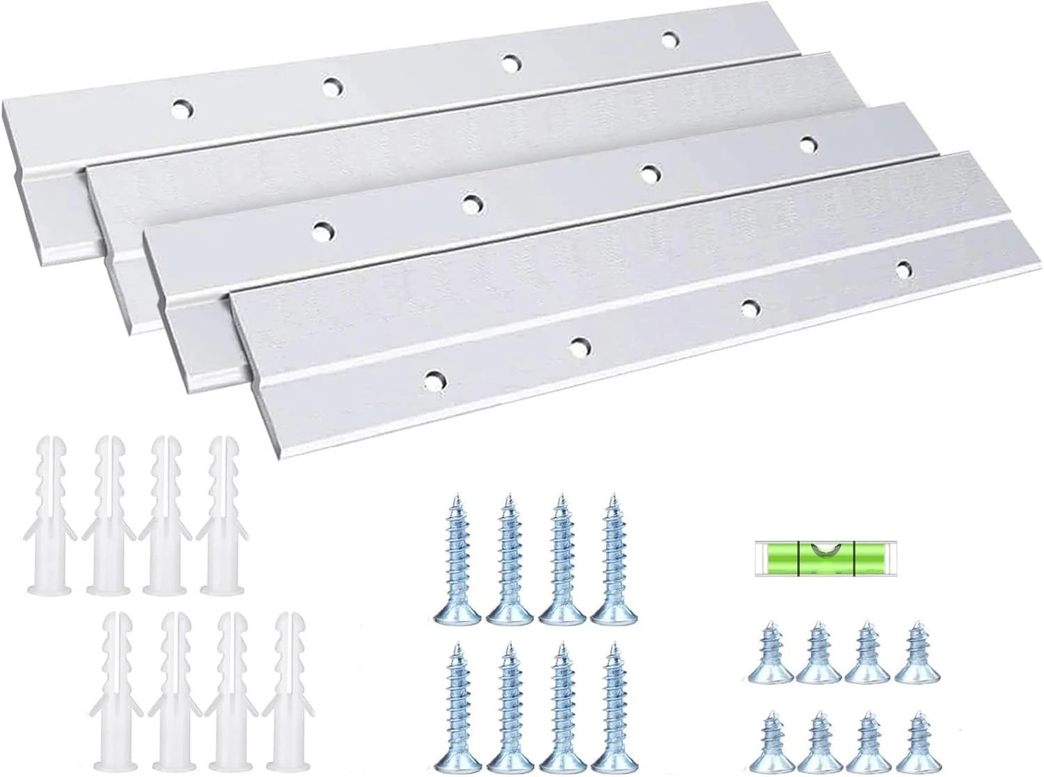 2Pairs Aluminum French Cleat Picture Hanger, Z Bar Interlocking Wall Mount Bracket Hardware with Screws Anchors Level