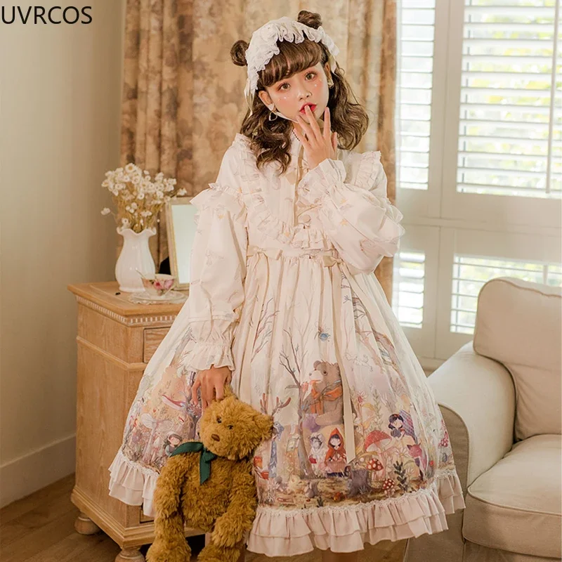 Giapponese Vittoria Vintage Lolita OP Dress donna Dream Forest Series stampa Jsk abiti ragazze Kawaii Daily Party Princess Vestidos