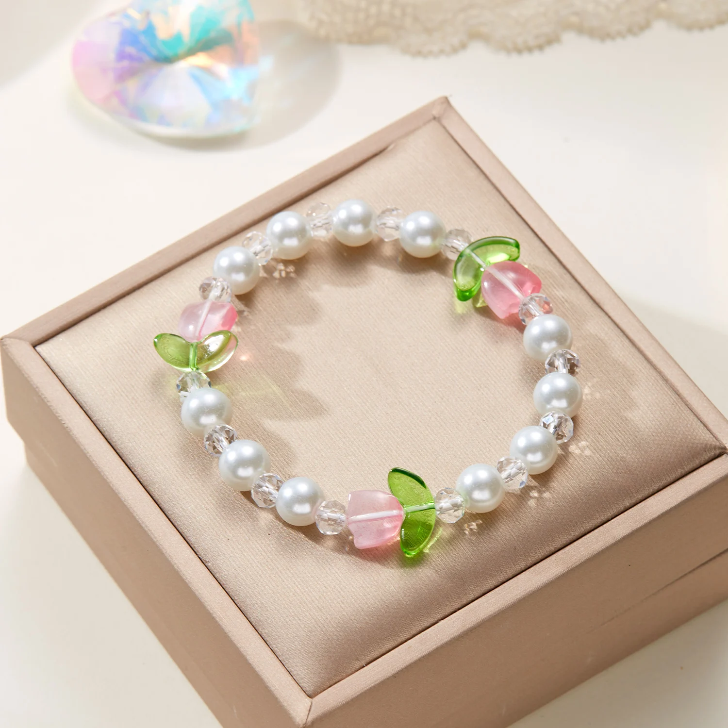 New Fashion Tulip Flower Bracelet for Women Elegant Sweet Candy Color Beads Bracelet Girls Party Jewelry Friendship Gift