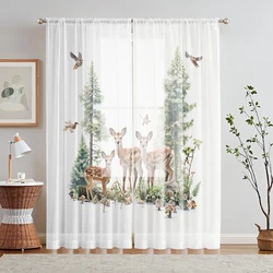 2pcs HD digital forest elk printed window screen Home Decorating Style Decorating Living Room Bedroom Rodding Curtain Effect Sty