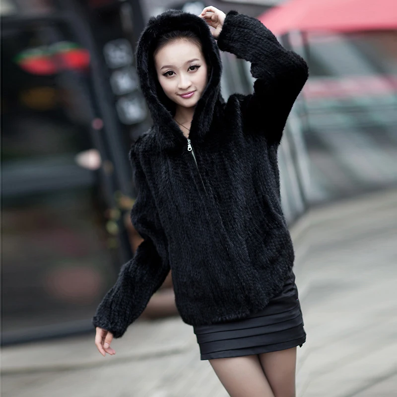New mink fur coat women\'s long-sleeve top fashion all-match Mink knit jacket mink knitted fur coat