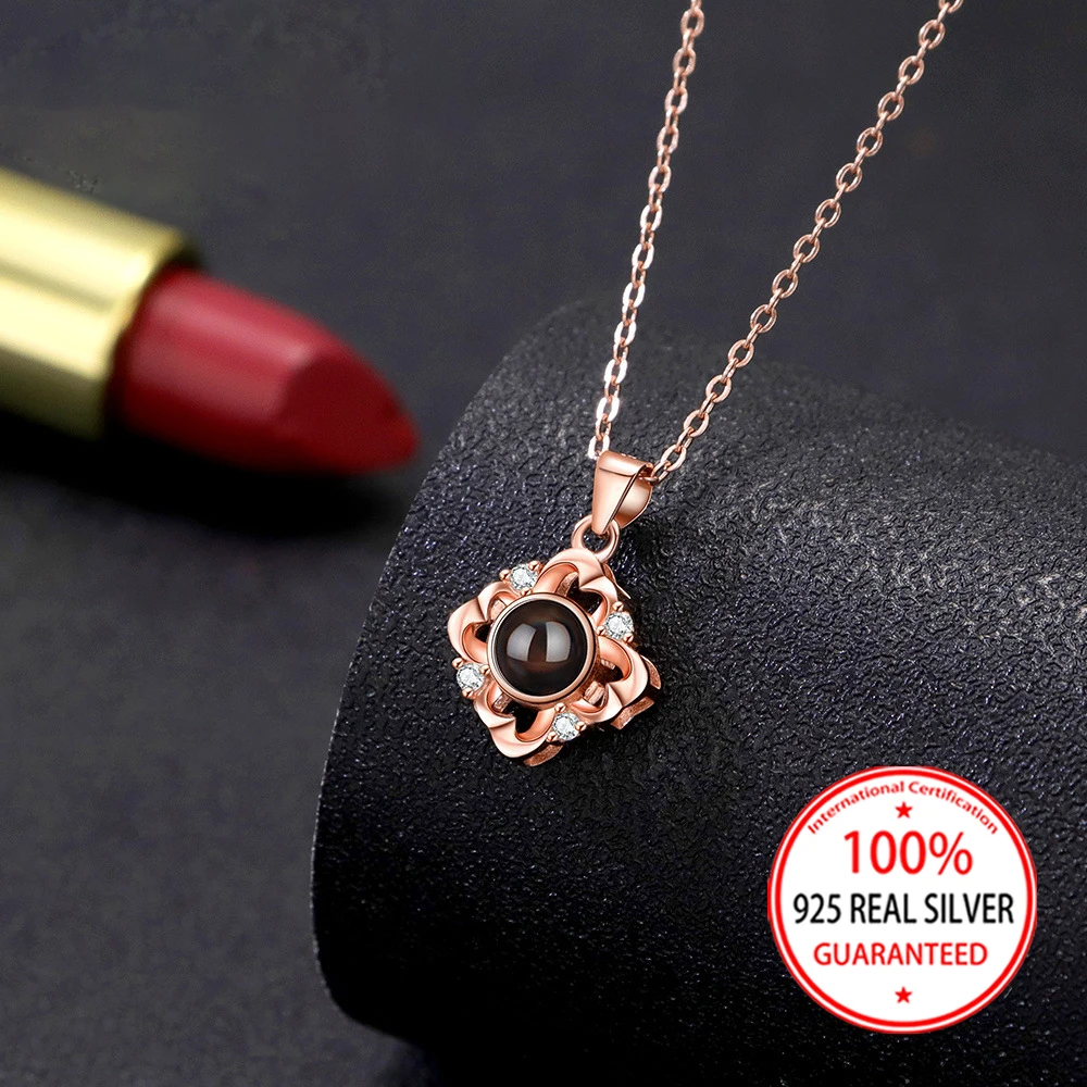 925 فضة مخصص اللون صور الإسقاط هندسية قلادة قلادة رائعة عيد الحب المرأة هدية عيد ميلاد جديد