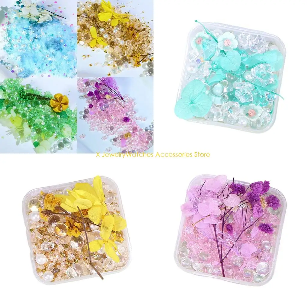 

31KD Nature Inspired Resin Floral Display With Mixed Stones Pearls And Beads Dried Flower Glass Bead Gift For Indoor Decors
