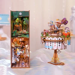 DIY Book Nook Shelf Insert Kits Wooden Miniature Building Kit Princess in Wonderland Music Box Bookshelf Home Decoration Gifts