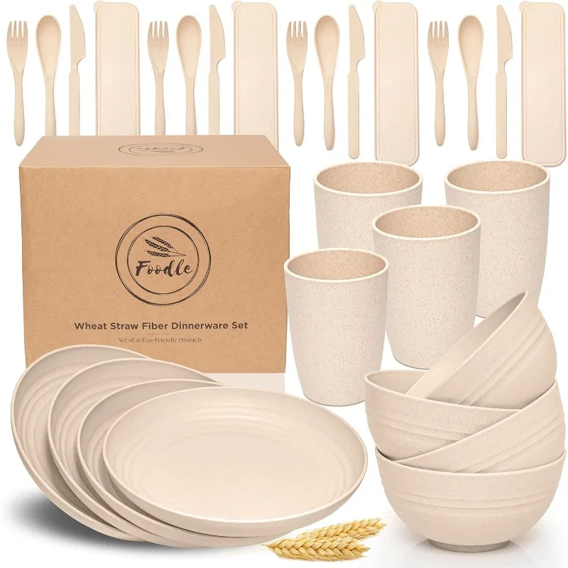 

Dinnerware Sets for 4 - Lightweight & Unbreakable Dishes - Microwave & Dishwasher Safe - Perfect for Camping,