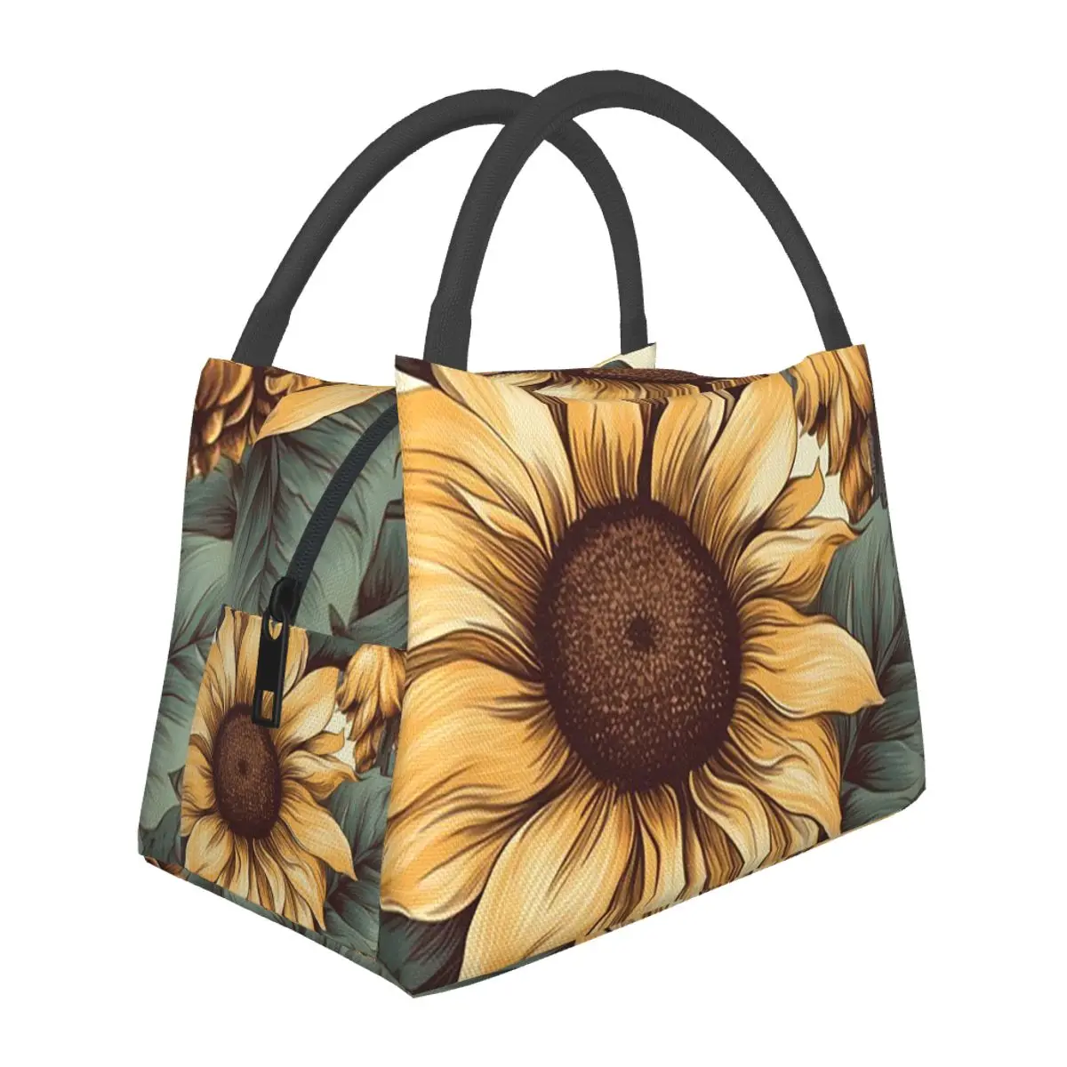 Golden Sunflower Cluster Botanical Drawing Insulated Lunch Bag for School Picnic Storage Food Boxes  Cooler Thermal Lunch Box