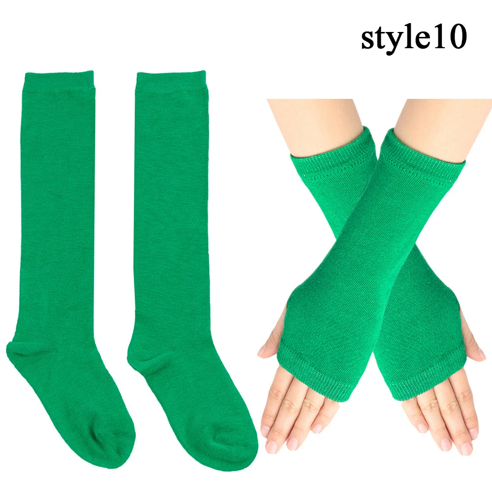 Gants sans doigts de Noël, chaussettes longues rayées sur le genou, chauffe-bras en polyester, bas de cosplay anti-friction, costume décontracté