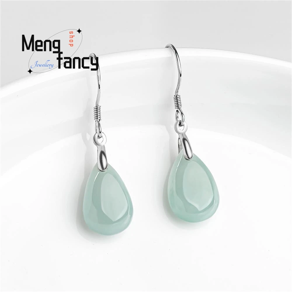 

Natural Jadeite Ice Water Drops Earrings S925 Silver Dangle Fine Jewelry Charms Fashion Sexy Young Girls Luxury Holiday Gifts