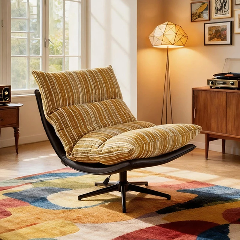 Single Sofa Recliner Chair with Three-Level Adjustable Backrest and Liftable Balcony Chair 360° Rotating Lazy Sofa
