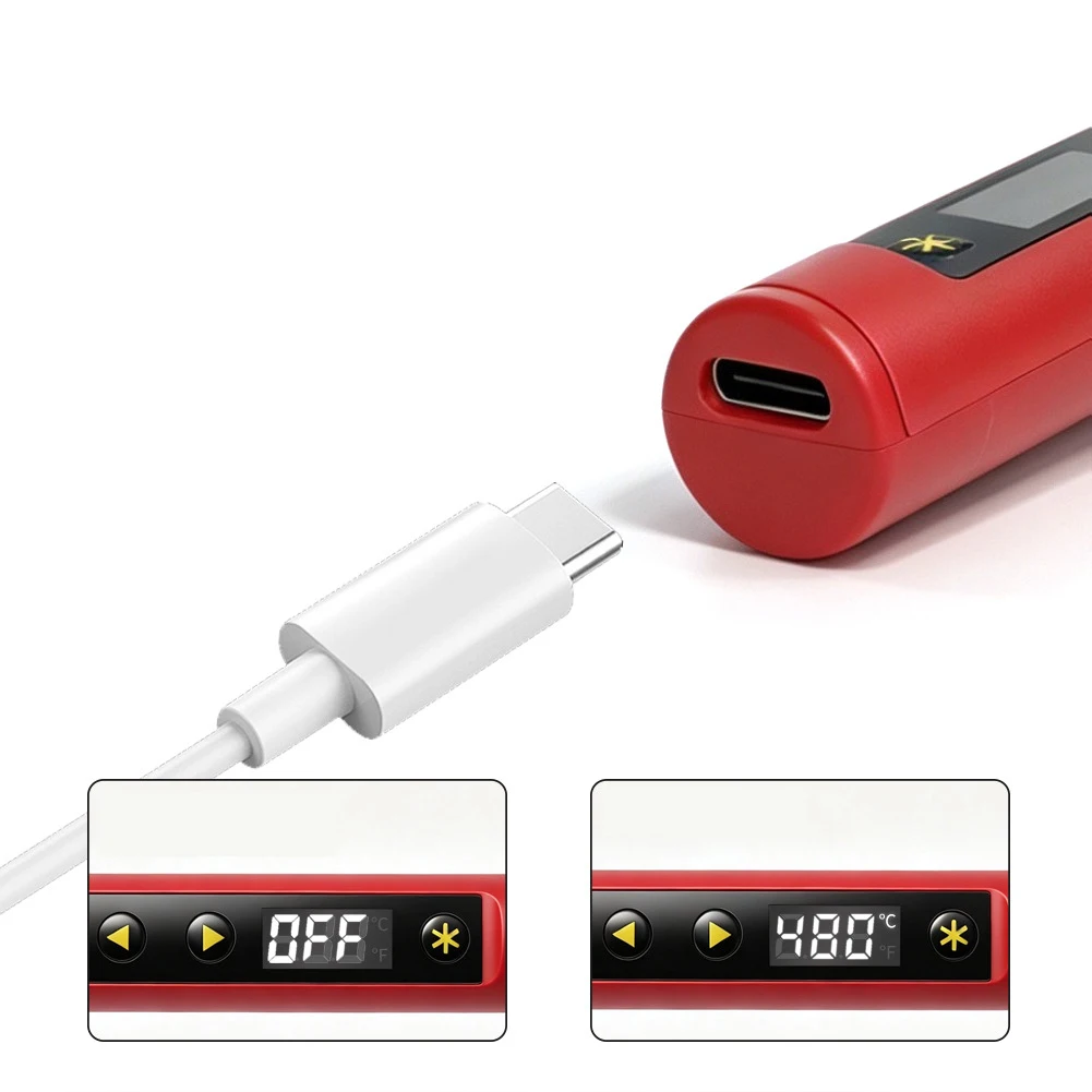 USB Powered Soldering Iron 65W Lightweight Design Adjustable Temp Range 60-480C Digital Display for Travel Use