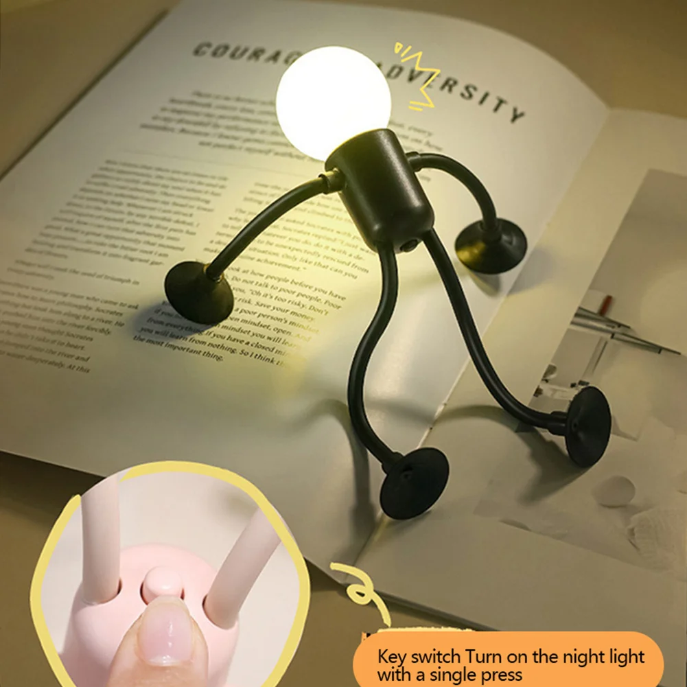 Creative Cartoon Sportsman Night Light Mini Portable Bulb Suction Cup Lights Cute Bendable Desk Lamp for Tabletop Shelves Decor