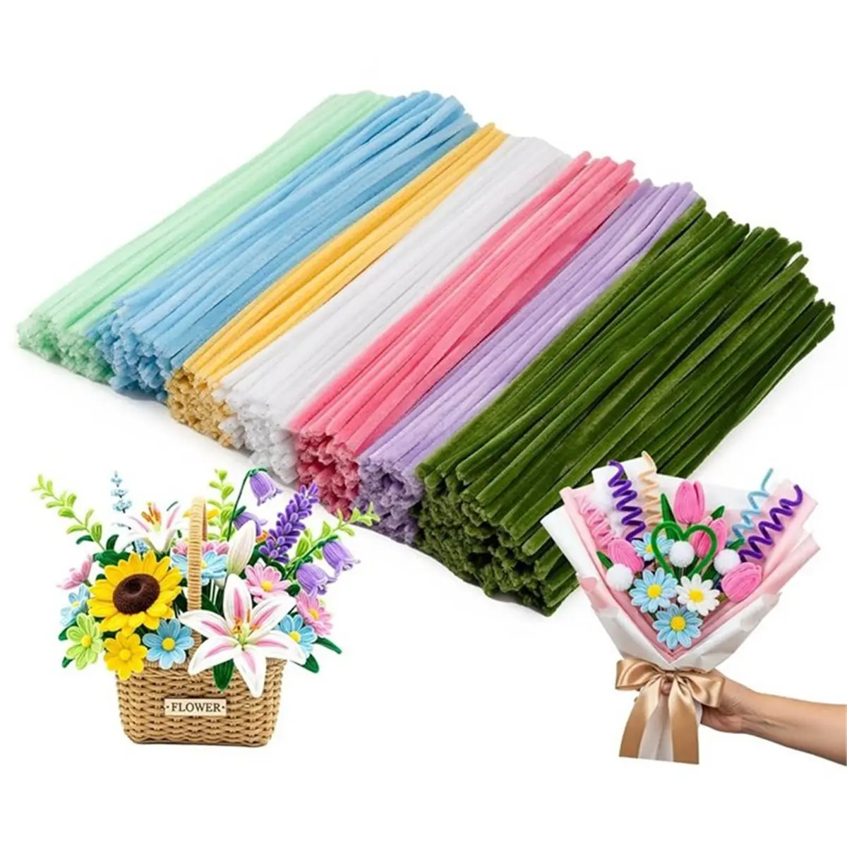 11·11COUPON 700PCS Pipe Cleaners Flower Kit , 7 Colors Pipe Cleaners Flowers Kit Macaron Pastel Pipe Cleaner for Art Projects view 3