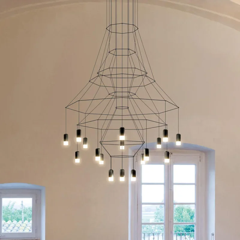 Modern Line Design LED Chandeliers Nordic Villa Long Hanging Wire Lamps For Hall Living Room Lighting Suspension Luminaire