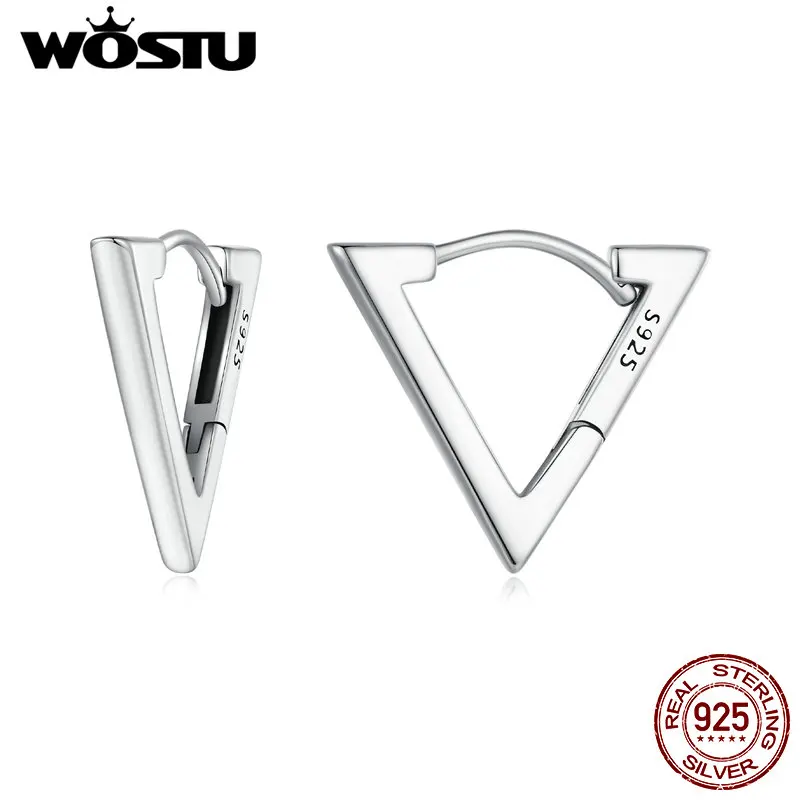 WOSTU 925 Sterling Silver Simple Triangle Earrings For Women Euro Simple Geometric Style Ear Clips Wedding Party Jewelry Gift