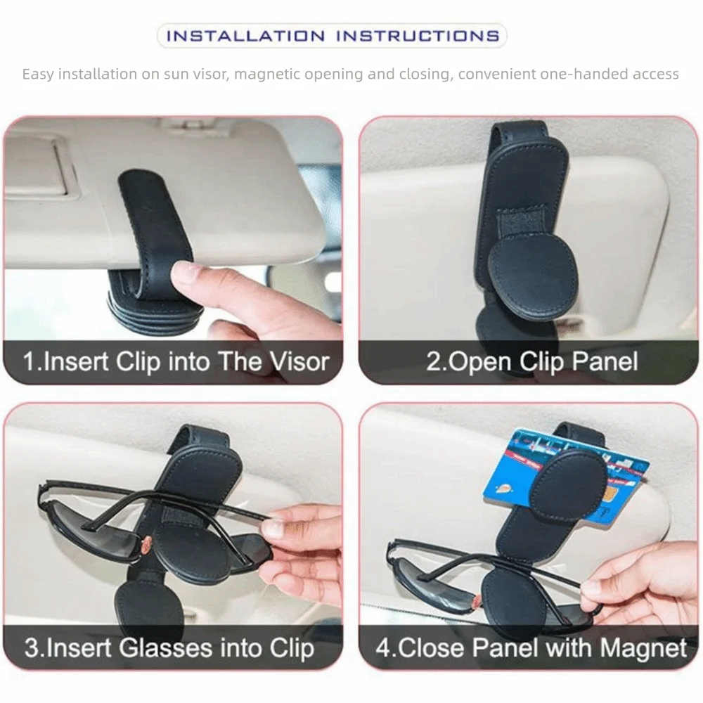 إطار نظارات شمسية للسيارة مغناطيسي بمشبك مزدوج منظم حاجب من الشمس حامل نظارات السيارة من جلد البولي يوريثان مشبك تخزين النظارات المستقر