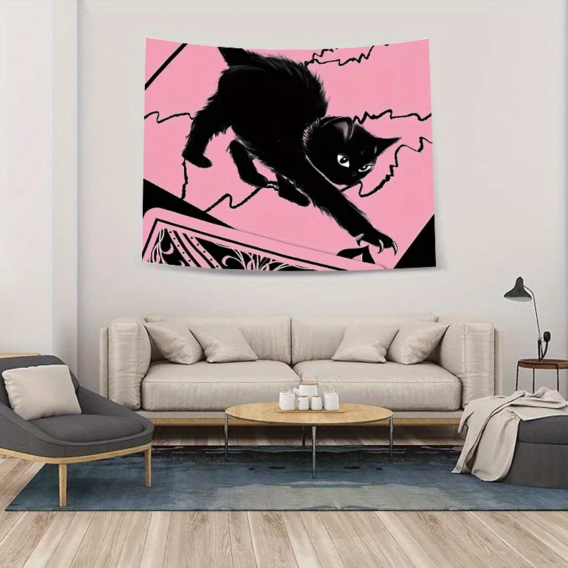 Black Cat Tapestry: Pink and Black Animal Print for Bedroom Decor, No Electricity Required, Perfect for Festive Gifts