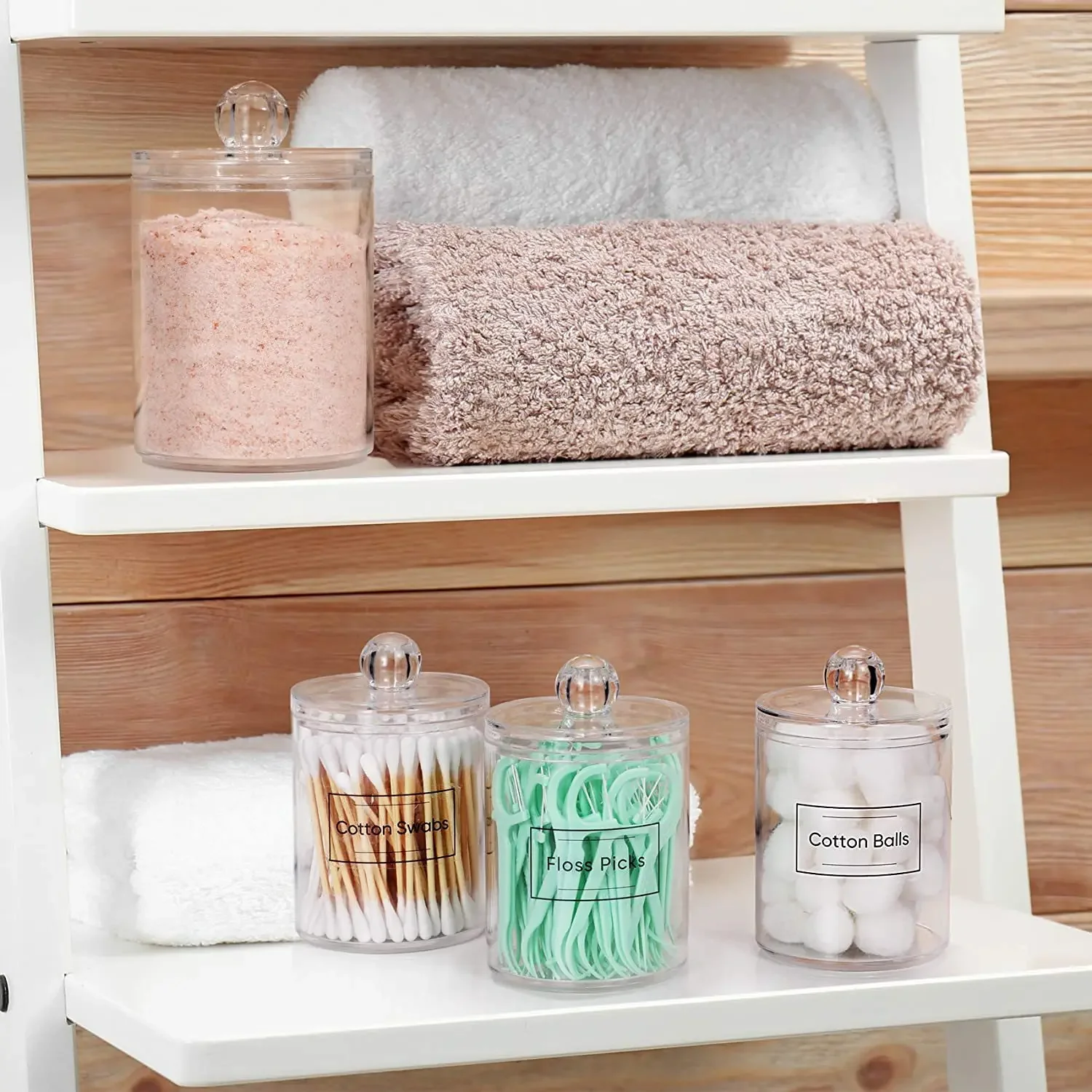 Acrylic Storage Box Bathroom Jar Makeup Organizer Cotton Round Pad Holder Cotton Holder Dispenser with Bamboo Lid Clear Plastic