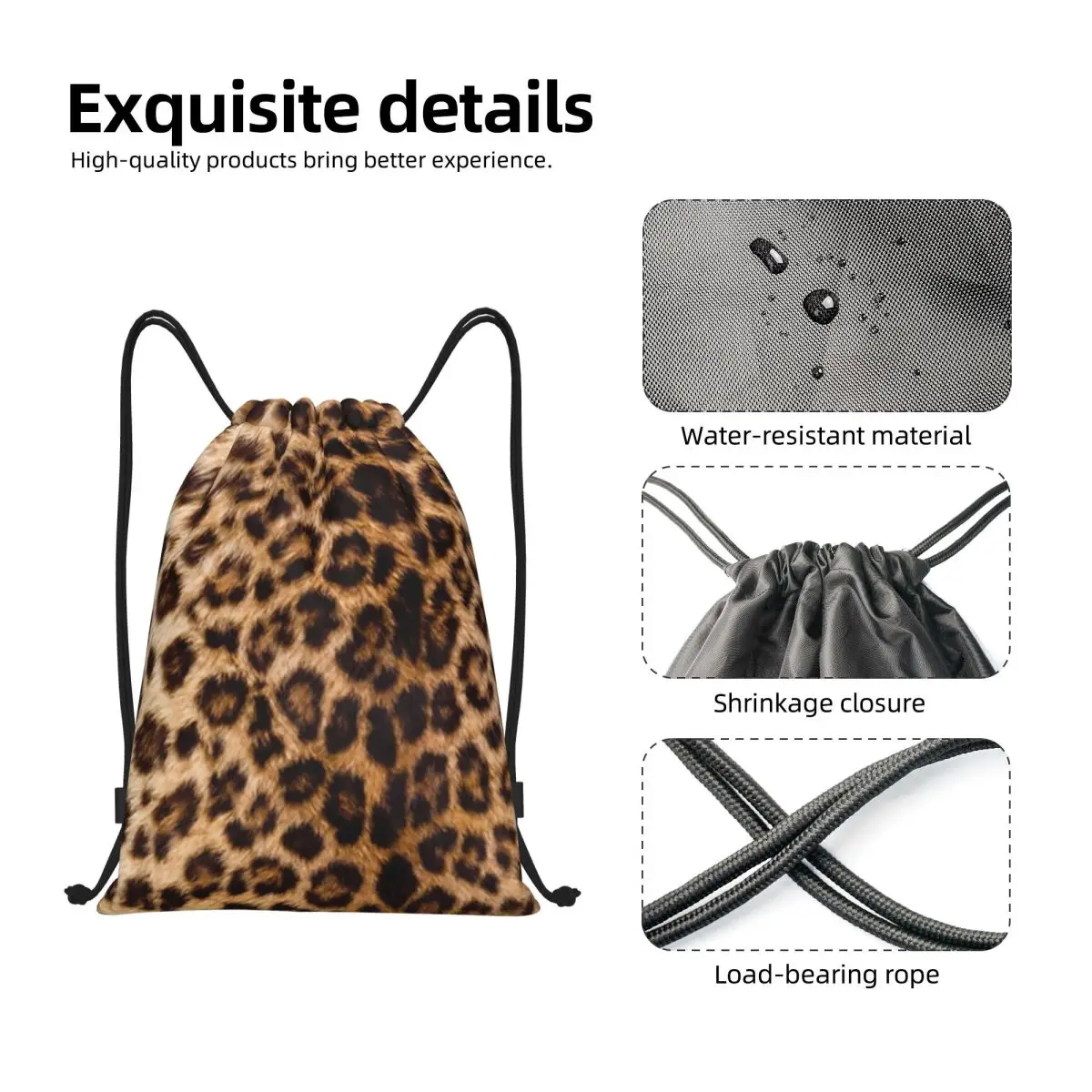 Custom Leopard Cheetah Fur Hide Drawstring Bags for Shopping Yoga Backpacks Women Men Animal Fur Pattern Sports Gym Sackpack