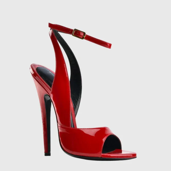 16cm Gold Patent Leather High Heel Sandals Women Open Toe Stiletto Heel Slingback Buckle Strap Plus Size Can Be Customized Pumps view 2