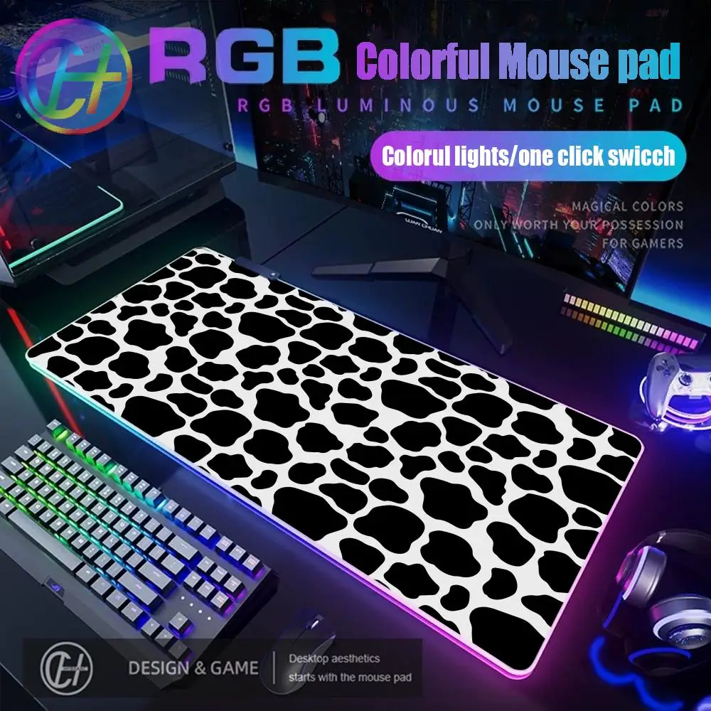 

Cartoon Cow pattern Durable Mouse Pad RGB Gaming Desk Mat HD Gamer Large LED Light XXL MousePads PC Computer Carpet