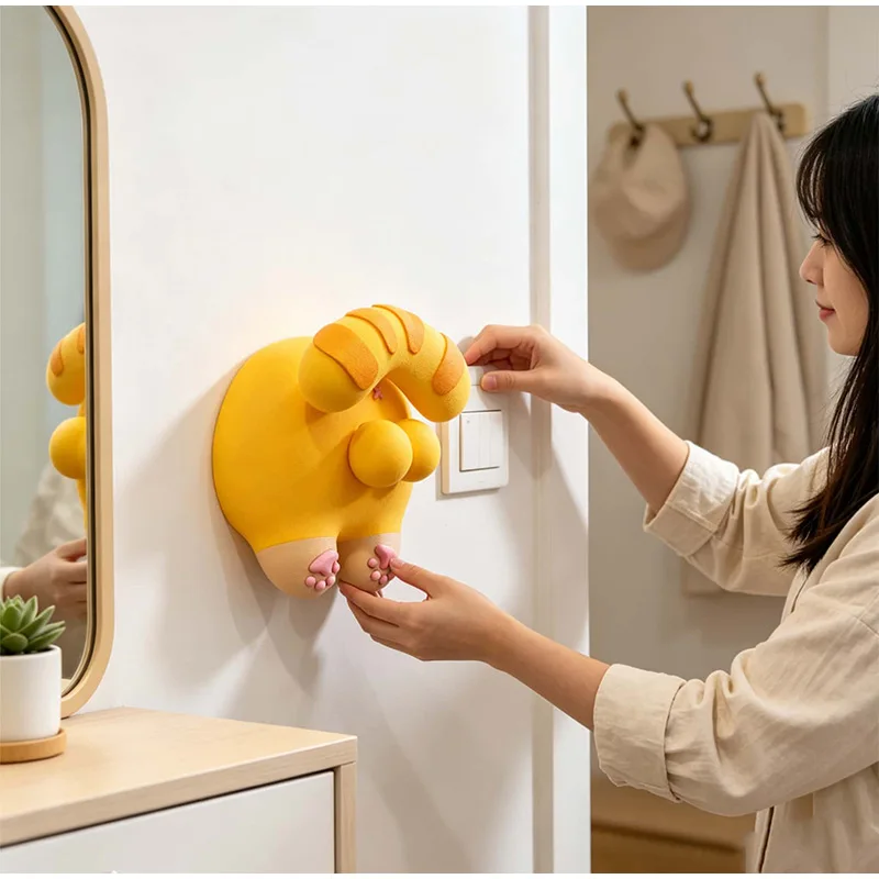 Cute Cat Butt Light Switch Cover Decor 3D Switch Panel Joystick Frame Wall Control Panel Protector Home Wall Decoration Sticker view 4