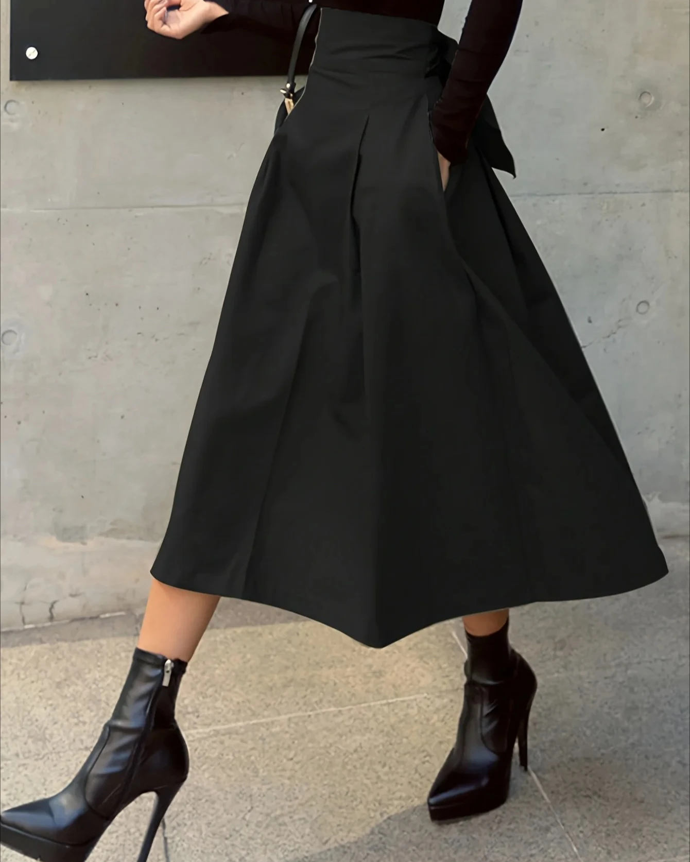 Faldas acampanadas lisas y elegantes para mujer, falda larga de cintura alta elástica con lazo, ropa de mujer, faldas para mujer