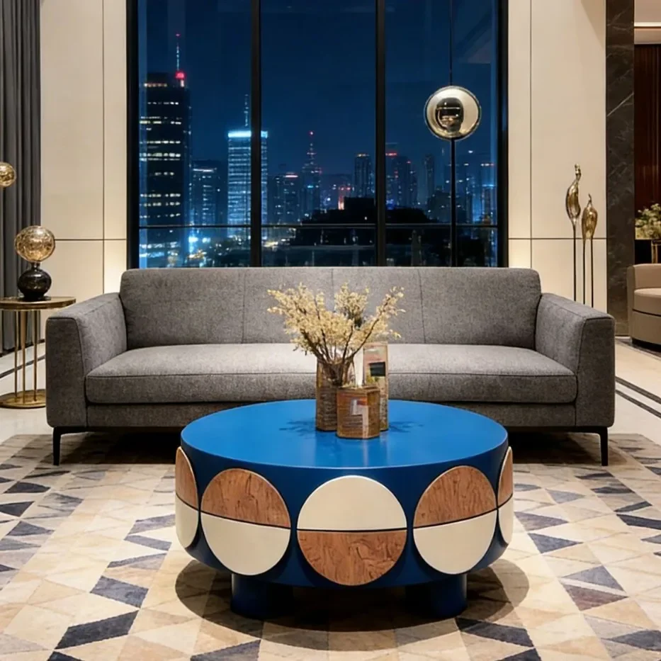beauty Italian light luxury eight bucket large coffee table solid wood round coffee table