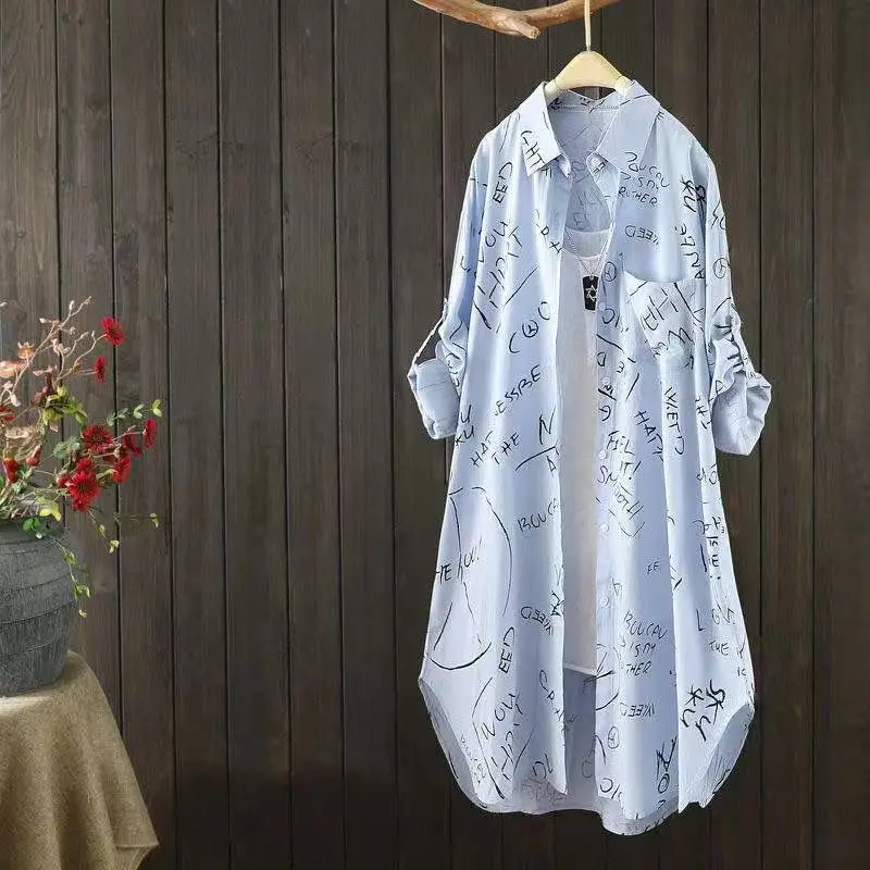 

Летняя офисная женская простая элегантная трендовая блузка с длинными рукавами и принтом в стиле пэчворк, легко закрывающаяся в людей, дикая популярность Грейс